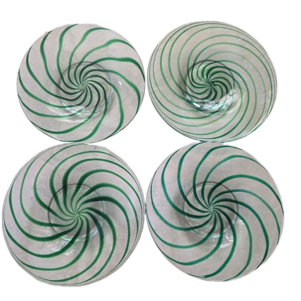 Mikasa Vintage Walther Glas Peppermint Green Swirl Plates Set of 4 Heavy Crystal
